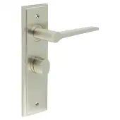 BUR-20SN-453SN-81SN Frelan Hardware Burlington 'Knightsbridge' Door Handles on 57mm Bathroom Backplate with Satin Nickel Turn & Release &lpar;Inner 3&rpar;