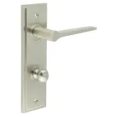 BUR-20SN-456SN-80SN Frelan Hardware Burlington 'Knightsbridge' Door Handles on 78mm DIN Bathroom Backplate with Satin Nickel Turn & Release &lpar;Inner 1&rpar;