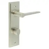 BUR-20SN-456SN-81SN Frelan Hardware Burlington 'Knightsbridge' Door Handles on 78mm DIN Bathroom Backplate with Satin Nickel Turn & Release &lpar;Inner 3&rpar;