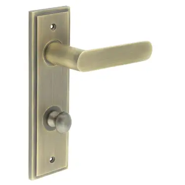 Click Here To Enlarge This Photo Of BUR-25AB-456AB-80AB Frelan Hardware Burlington 'Kensington' Door Handles on 78mm DIN Bathroom Backplate with Antique Brass Turn & Release &lpar;Inner 1&rpar;