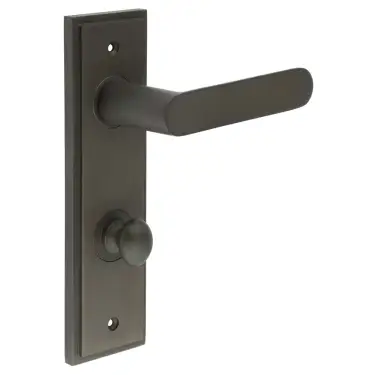 Click Here To Enlarge This Photo Of BUR-25DB-456DB-80DB Frelan Hardware Burlington 'Kensington' Door Handles on 78mm DIN Bathroom Backplate with Dark Bronze Turn & Release &lpar;Inner 1&rpar;