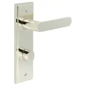 BUR-25PN-456PN-81PN Frelan Hardware Burlington 'Kensington' Door Handles on 78mm DIN Bathroom Backplate with Polished Nickel Turn & Release &lpar;Inner 3&rpar;