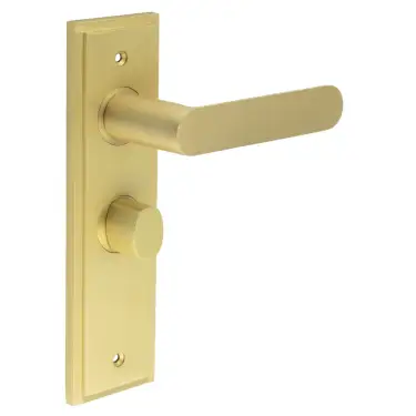 Click Here To Enlarge This Photo Of BUR-25SB-453SB-81SB Frelan Hardware Burlington 'Kensington' Door Handles on 57mm Bathroom Backplate with Satin Brass Turn & Release &lpar;Inner 3&rpar;