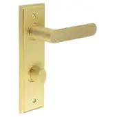 BUR-25SB-456SB-81SB Frelan Hardware Burlington 'Kensington' Door Handles on 78mm DIN Bathroom Backplate with Satin Brass Turn & Release &lpar;Inner 3&rpar;