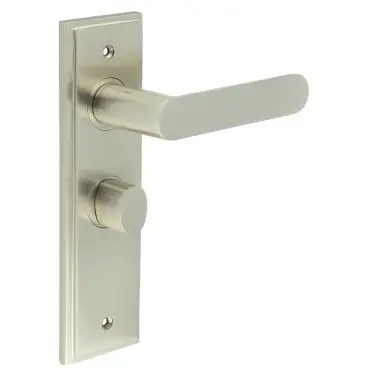 Click Here To Enlarge This Photo Of BUR-25SN-453SN-81SN Frelan Hardware Burlington 'Kensington' Door Handles on 57mm Bathroom Backplate with Satin Nickel Turn & Release &lpar;Inner 3&rpar;