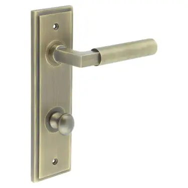 Click Here To Enlarge This Photo Of BUR-30AB-456AB-80AB Frelan Hardware Burlington 'Westminster' Door Handles on 78mm DIN Bathroom Backplate with Antique Brass Turn & Release &lpar;Inner 1&rpar;