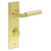 BUR-30SB-456SB-81SB Frelan Hardware Burlington 'Westminster' Door Handles on 78mm DIN Bathroom Backplate with Satin Brass Turn & Release &lpar;Inner 3&rpar;