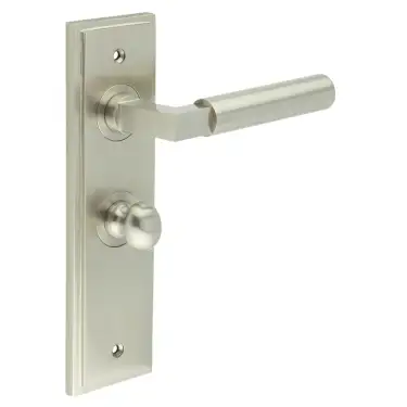 Click Here To Enlarge This Photo Of BUR-30SN-453SN-80SN Frelan Hardware Burlington 'Westminster' Door Handles on 57mm Bathroom Backplate with Satin Nickel Turn & Release &lpar;Inner 1&rpar;