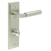 BUR-30SN-456SN-80SN Frelan Hardware Burlington 'Westminster' Door Handles on 78mm DIN Bathroom Backplate with Satin Nickel Turn & Release &lpar;Inner 1&rpar;