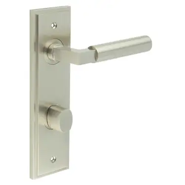 Click Here To Enlarge This Photo Of BUR-30SN-456SN-81SN Frelan Hardware Burlington 'Westminster' Door Handles on 78mm DIN Bathroom Backplate with Satin Nickel Turn & Release &lpar;Inner 3&rpar;