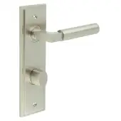 BUR-30SN-456SN-81SN Frelan Hardware Burlington 'Westminster' Door Handles on 78mm DIN Bathroom Backplate with Satin Nickel Turn & Release &lpar;Inner 3&rpar;