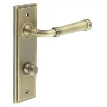 Click Here To Enlarge This Photo Of BUR-35AB-456AB-80AB Frelan Hardware Burlington 'Highgate' Door Handles on 78mm DIN Bathroom Backplate with Antique Brass Turn & Release &lpar;Inner 1&rpar;