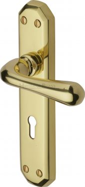 Click Here To Enlarge This Photo Of V7050-PB Heritage Brass Door Handle Lever Lock Charlbury Design Polished Brass Finish
