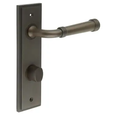 Click Here To Enlarge This Photo Of BUR-35DB-456DB-81DB Frelan Hardware Burlington 'Highgate' Door Handles on 78mm DIN Bathroom Backplate with Dark Bronze Turn & Release &lpar;Inner 3&rpar;