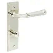 BUR-35PN-456PN-80PN Frelan Hardware Burlington 'Highgate' Door Handles on 78mm DIN Bathroom Backplate with Polished Nickel Turn & Release &lpar;Inner 1&rpar;