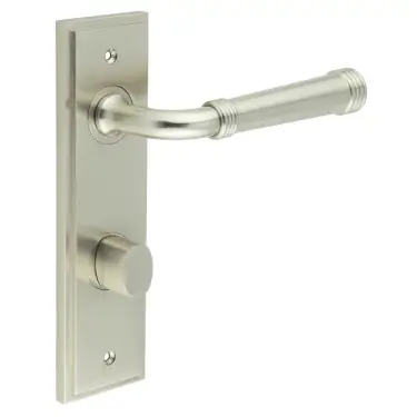 Click Here To Enlarge This Photo Of BUR-35SN-456SN-81SN Frelan Hardware Burlington 'Highgate' Door Handles on 78mm DIN Bathroom Backplate with Satin Nickel Turn & Release &lpar;Inner 3&rpar;