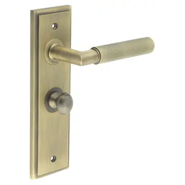 Click Here To Enlarge This Photo Of BUR-40AB-453AB-80AB Frelan Hardware Burlington 'Piccadilly' Door Handles on 57mm Bathroom Backplate with Antique Brass Turn & Release &lpar;Inner 1&rpar;