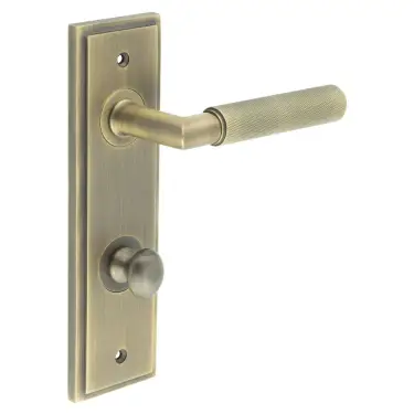 Click Here To Enlarge This Photo Of BUR-40AB-456AB-80AB Frelan Hardware Burlington 'Piccadilly' Door Handles on 78mm DIN Bathroom Backplate with Antique Brass Turn & Release &lpar;Inner 1&rpar;
