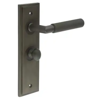 Click Here To Enlarge This Photo Of BUR-40DB-453DB-80DB Frelan Hardware Burlington 'Piccadilly' Door Handles on 57mm Bathroom Backplate with Dark Bronze Turn & Release &lpar;Inner 1&rpar;