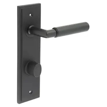Click Here To Enlarge This Photo Of BUR-40MB-456MB-81MB Frelan Hardware Burlington 'Piccadilly' Door Handles on 78mm DIN Bathroom Backplate with Matt Black Turn & Release &lpar;Inner 3&rpar;
