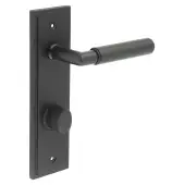 BUR-40MB-456MB-81MB Frelan Hardware Burlington 'Piccadilly' Door Handles on 78mm DIN Bathroom Backplate with Matt Black Turn & Release &lpar;Inner 3&rpar;