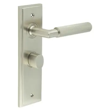 Click Here To Enlarge This Photo Of BUR-40SN-453SN-81SN Frelan Hardware Burlington 'Piccadilly' Door Handles on 57mm Bathroom Backplate with Satin Nickel Turn & Release &lpar;Inner 3&rpar;