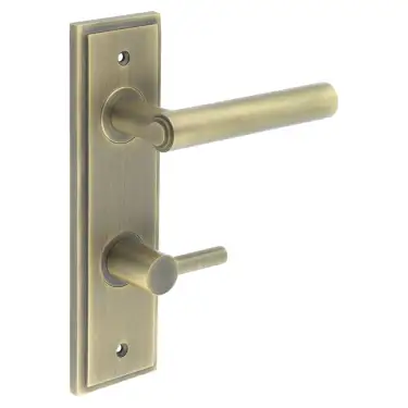 Click Here To Enlarge This Photo Of BUR-45AB-456AB-82AB Frelan Hardware Burlington 'Richmond' Door Handles on 78mm DIN Bathroom Backplate with Antique Brass Easy Turn & Release