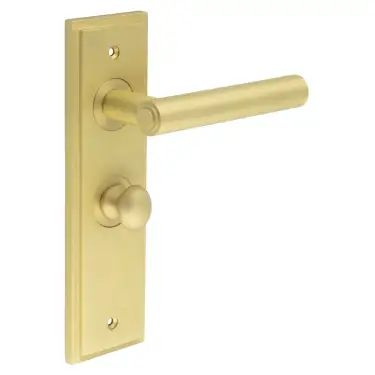 Click Here To Enlarge This Photo Of BUR-45SB-453SB-80SB Frelan Hardware Burlington 'Richmond' Door Handles on 57mm Bathroom Backplate with Satin Brass Turn & Release &lpar;Inner 1&rpar;