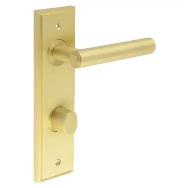 Click Here To Enlarge This Photo Of BUR-45SB-456SB-81SB Frelan Hardware Burlington 'Richmond' Door Handles on 78mm DIN Bathroom Backplate with Satin Brass Turn & Release &lpar;Inner 3&rpar;