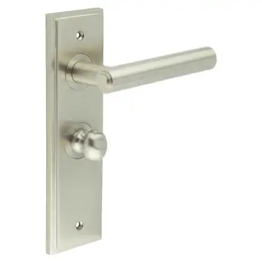 Click Here To Enlarge This Photo Of BUR-45SN-453SN-80SN Frelan Hardware Burlington 'Richmond' Door Handles on 57mm Bathroom Backplate with Satin Nickel Turn & Release &lpar;Inner 1&rpar;