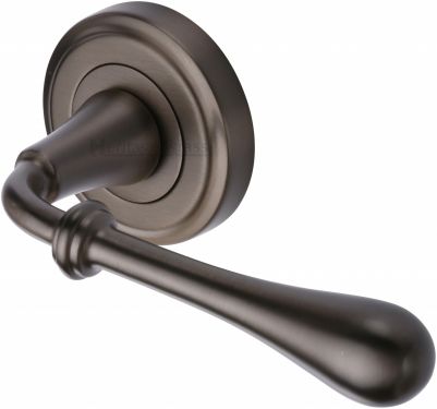 Click Here To Enlarge This Photo Of V7155-MB Heritage Brass Door Handle Lever Latch on Round Rose Roma Design Matt Bronze Finish