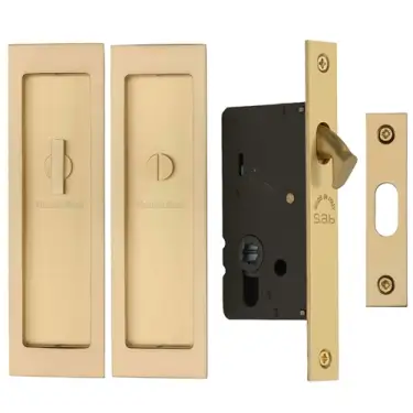 Click Here To Enlarge This Photo Of C1877-SB Heritage Brass Flush Pull Privacy Set 197mm Satin Brass finish