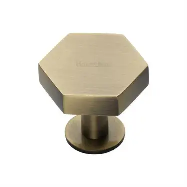 Click Here To Enlarge This Photo Of C4345 32-AT Heritage Brass Cabinet Knob Hexagon Design with Rose 32mm Antique Brass finish