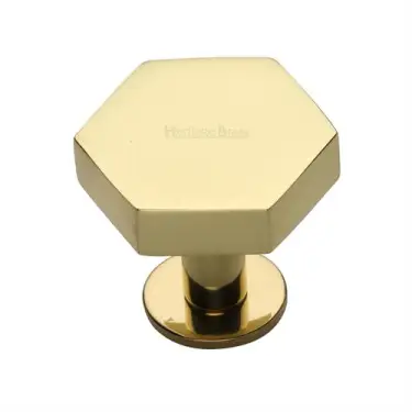 Click Here To Enlarge This Photo Of C4345 38-PB Heritage Brass Cabinet Knob Hexagon Design with Rose 38mm Polished Brass finish