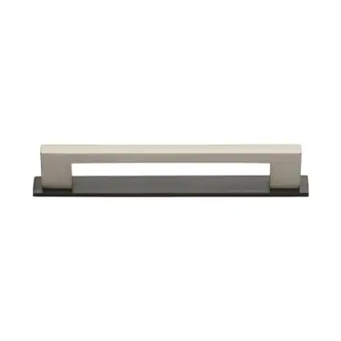 Click Here To Enlarge This Photo Of PL0337 128-BSN Heritage Brass Cabinet Pull Metro Design with Plate 128mm ctc Matt Bronze&sol;Satin Nickel Finish