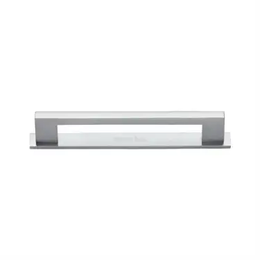 Click Here To Enlarge This Photo Of PL0337 96-SC Heritage Brass Cabinet Pull Metro Design with Plate 96mm ctc Satin Chrome Finish