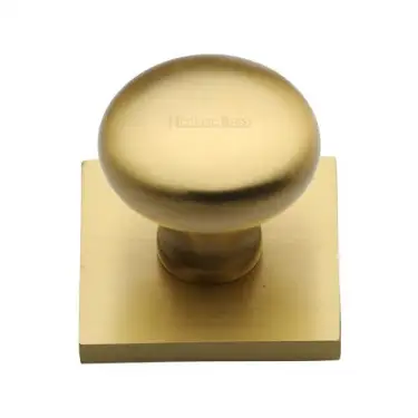 Click Here To Enlarge This Photo Of SQ113-SB Heritage Brass Cabinet Knob Victorian Round Design with Square Backplate 32mm Satin Brass finish