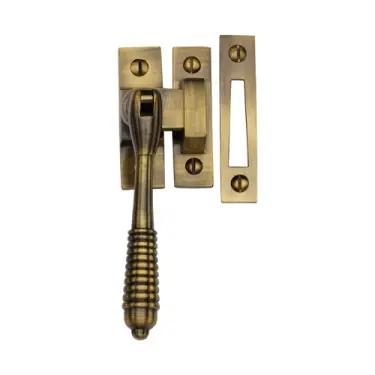 Click Here To Enlarge This Photo Of V894 MP&sol;HP-AT Heritage Brass Mortice & Hook Plate Casement Fastener Reeded Design Antique Brass finish