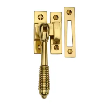 Click Here To Enlarge This Photo Of V894 MP&sol;HP-PB Heritage Brass Mortice & Hook Plate Casement Fastener Reeded Design Polished Brass finish