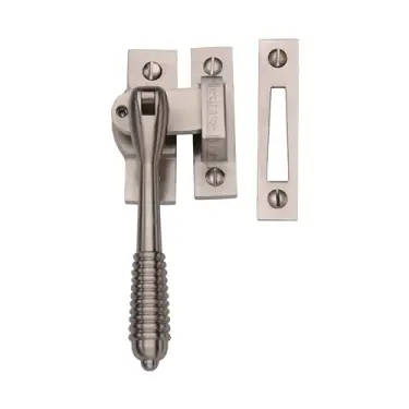 Click Here To Enlarge This Photo Of V894L MP&sol;HP-SN Heritage Brass Lockable Mortice & Hook Plate Casement Fastener Reeded Design Satin Nickel finish