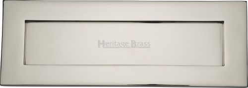 Click Here To Enlarge This Photo Of V850 356-PNF Heritage Brass Letterplate 14" x 4 &half;" Polished Nickel Finish