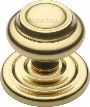 Click Here To Enlarge This Photo Of V905-PB Heritage Brass Centre Door Knob Round Design 3 &half;" Polished Brass Finish