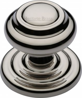 Click Here To Enlarge This Photo Of V905-PNF Heritage Brass Centre Door Knob Round Design 3 &half;" Polished Nickel Finish