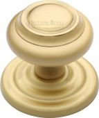 V905-SB Heritage Brass Centre Door Knob Round Design 3 &half;" Satin Brass Finish