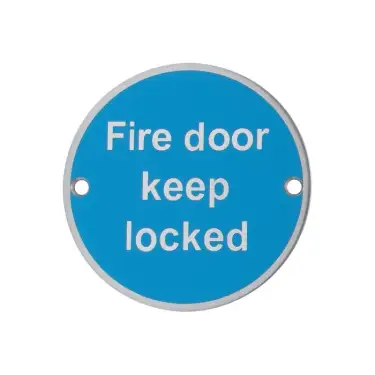 Click Here To Enlarge This Photo Of AR901 Hoppe 76mm &OpenCurlyDoubleQuote;Fire Door Keep Locked&rdquo; Sign - Polished Stainless Steel &lpar;8511235&rpar;