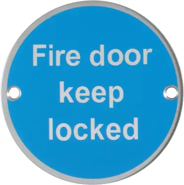 Click Here To Enlarge This Photo Of AR901 Hoppe 76mm &OpenCurlyDoubleQuote;Fire Door Keep Locked&rdquo; Sign - Satin Stainless Steel &lpar;8511249&rpar;