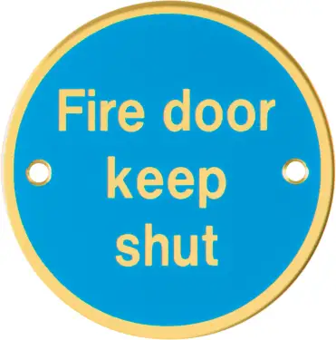Click Here To Enlarge This Photo Of AR902 Hoppe 76mm &OpenCurlyDoubleQuote;Fire Door Keep Shut&rdquo; Sign - Polished Brass &lpar;8511263&rpar;