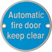 AR915 Hoppe 76mm "Automatic Fire Door Keep Clear" Sign - Satin Stainless Steel &lpar;87105714&rpar;