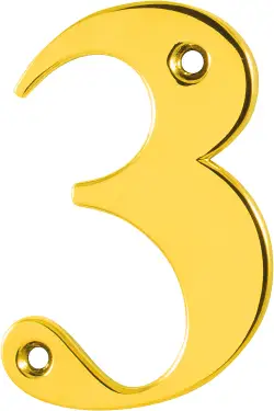 Click Here To Enlarge This Photo Of AR740-3-PBR Hoppe 79mm Face Fix Numeral 3 - Polished Brass &lpar;87143617&rpar;