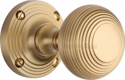 Click Here To Enlarge This Photo Of V971-SB Heritage Brass Mortice Knob on Rose Reeded Design Satin Brass Finish